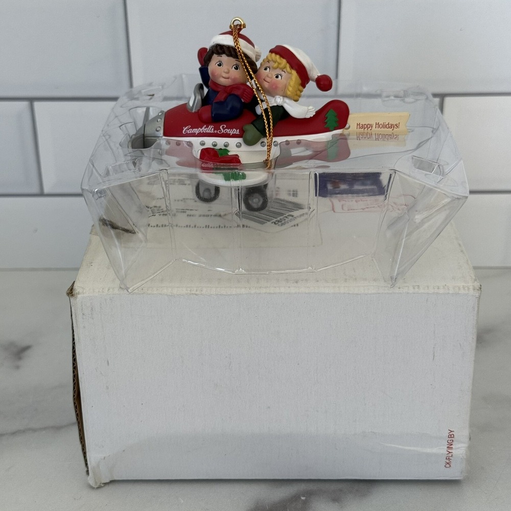Vintage 1998 Campbell's Soup Christmas Tree Holiday Ornament Airplane Kids